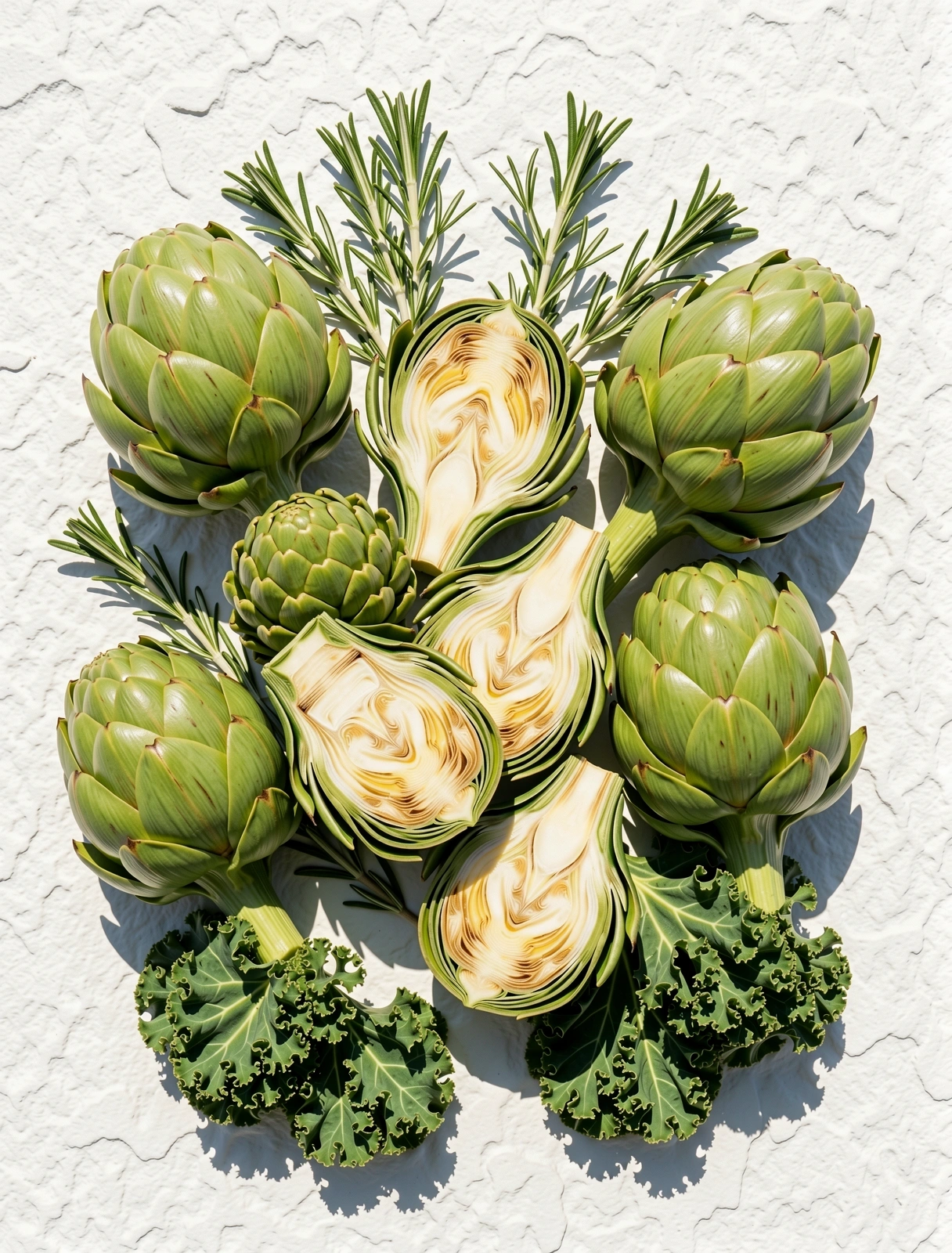 Fresh seasonal artichokes and greens